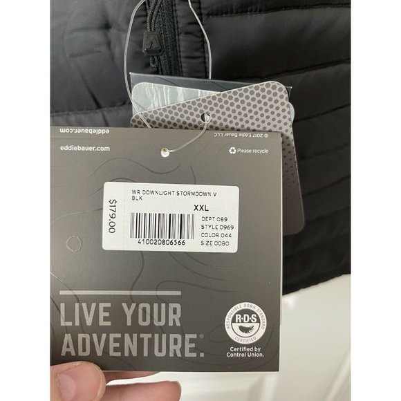 NWT Eddie Bauer Storm Down Zip Up Black Puffer Vest - 2XL $179 - Picture 6 of 7